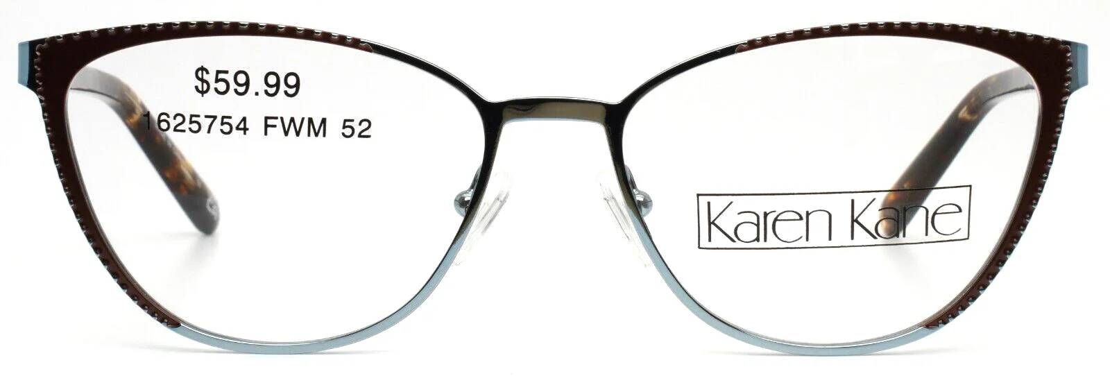 KAREN KANE Filaree Blue Womens Cat Eye Full Rim Eyeglasses 52-16-135 B:39 2