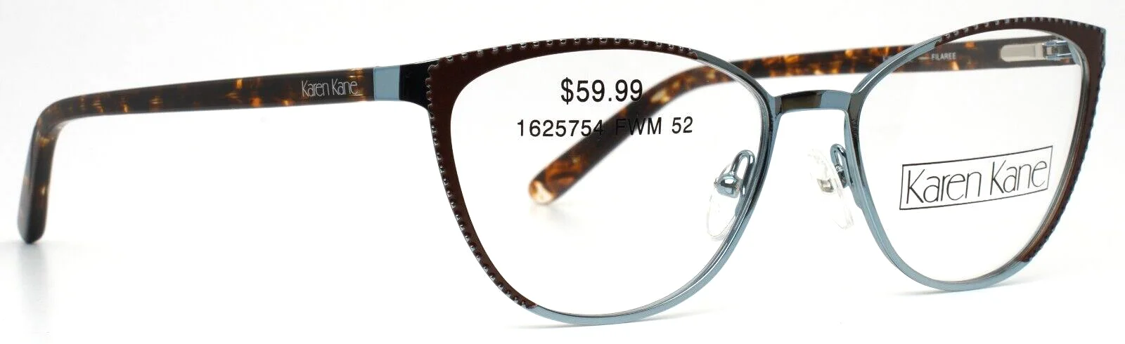 KAREN KANE Filaree Blue Womens Cat Eye Full Rim Eyeglasses 52-16-135 B:39 3
