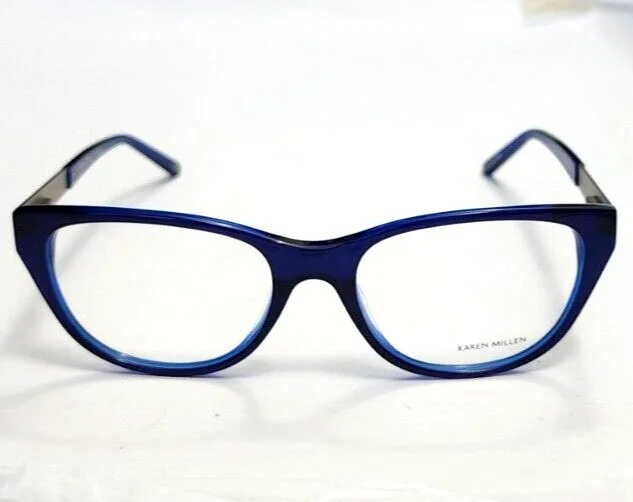 Karen Millen KM736 Crystal Blue Silver Oval Eyeglasses Frame 53-18 140 New 2