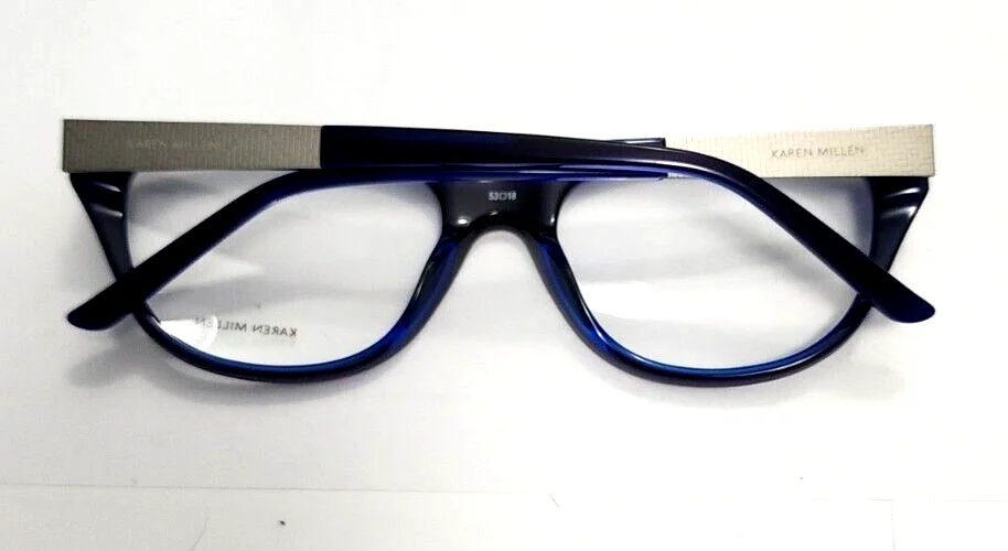 Karen Millen KM736 Crystal Blue Silver Oval Eyeglasses Frame 53-18 140 New 4