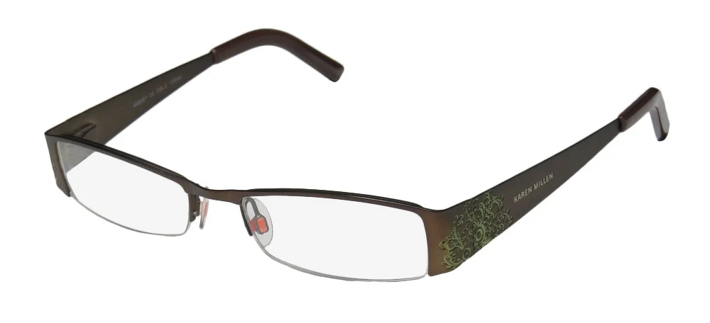 NEW KAREN MILLEN KM0087 EYEGLASS FRAME 2 METAL HALF-RIM BROWLINE BROWN 49-17-135